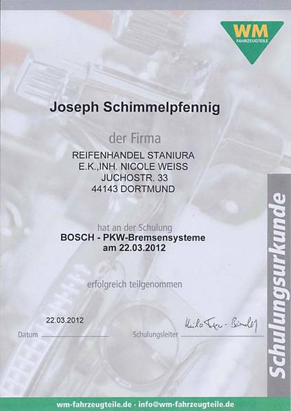 Schulung: BOSCH - PKW-Bremsensysteme